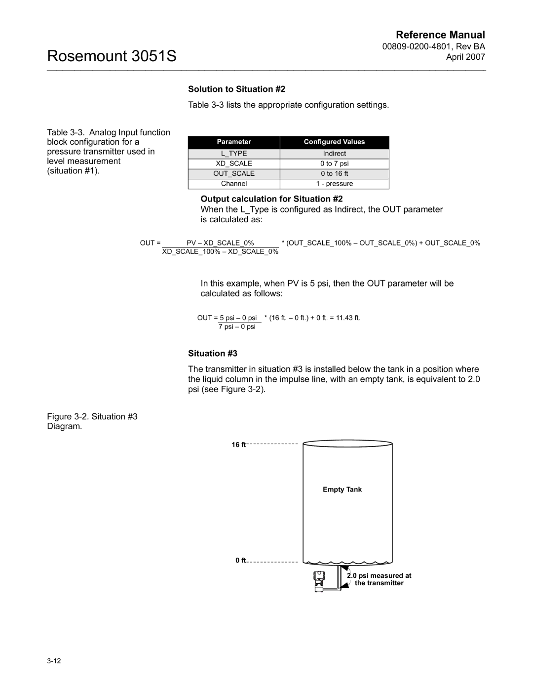 Emerson 3051S manual Situation #3 Diagram 