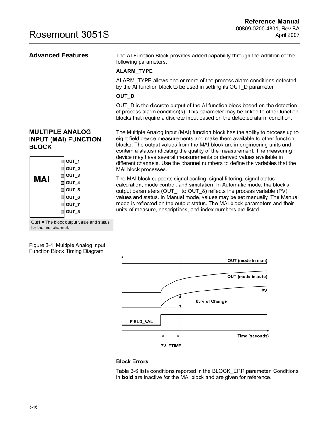 Emerson 3051S manual Advanced Features, Multiple Analog Input MAI Function Block, Alarmtype, Outd 