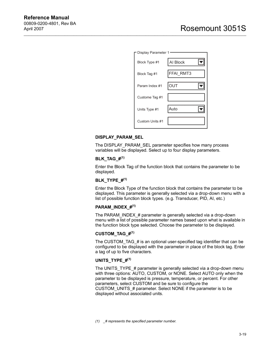 Emerson 3051S manual Displayparamsel, BLKTYPE#1, PARAMINDEX#1, CUSTOMTAG#1, UNITSTYPE#1 