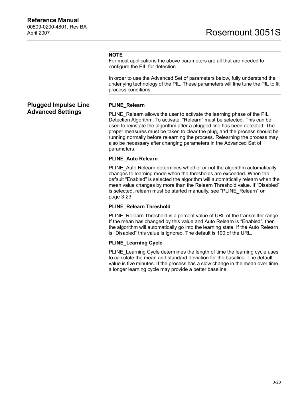 Emerson 3051S manual Plugged Impulse Line Advanced Settings 