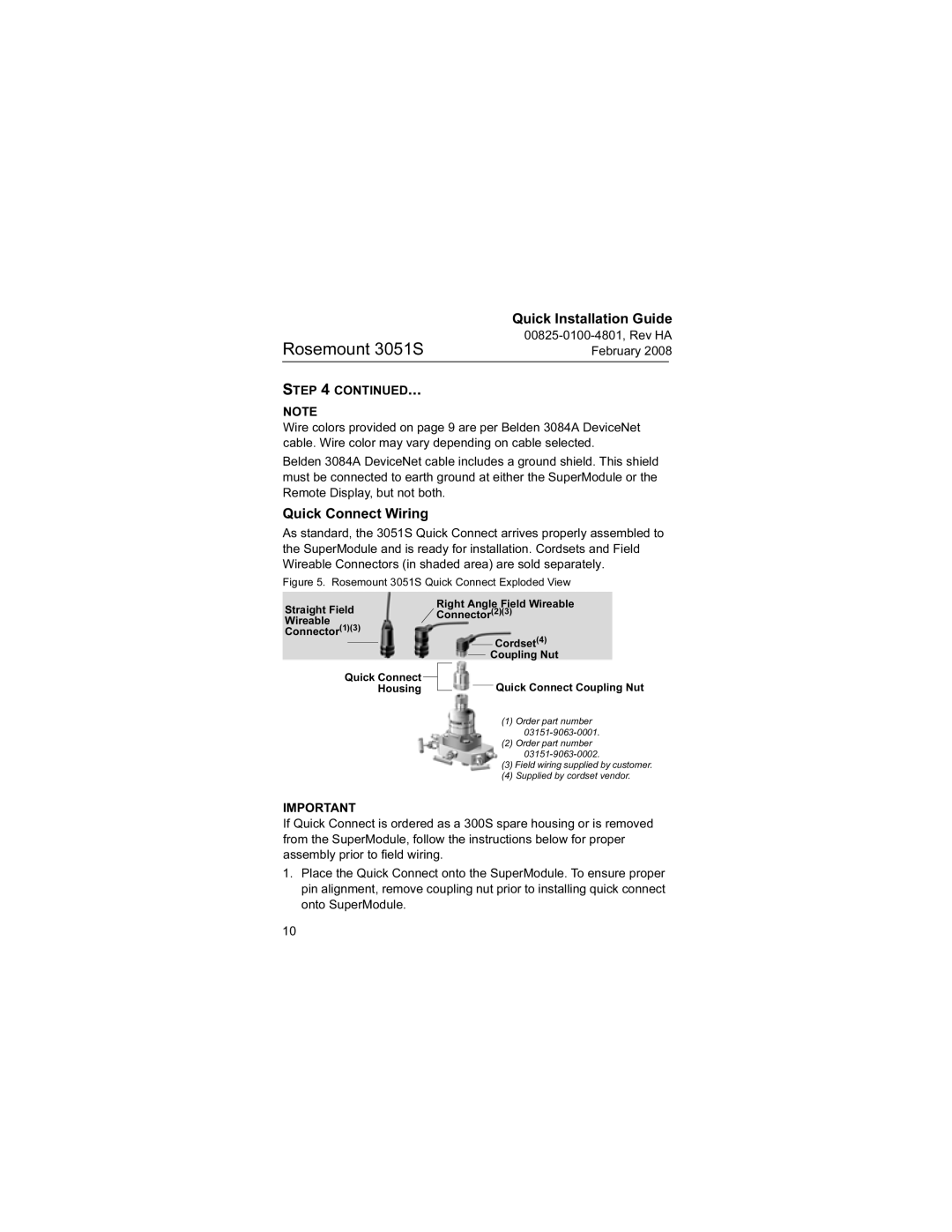 Emerson 3051S manual Quick Connect Wiring 