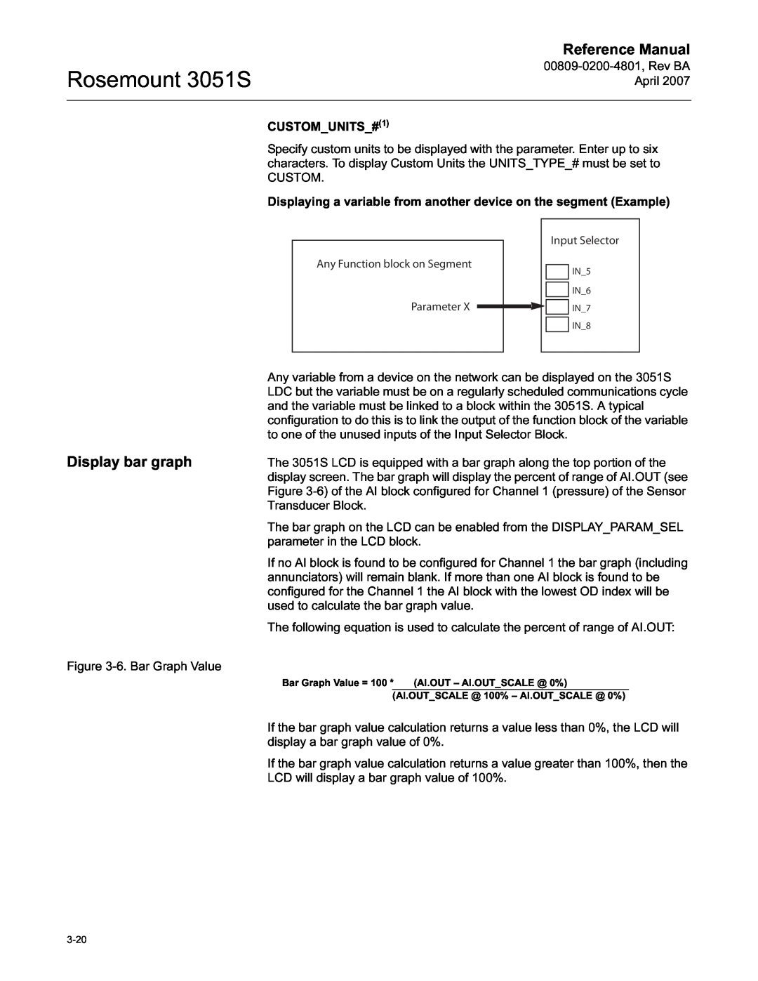 Emerson manual Display bar graph, Rosemount 3051S, Reference Manual, Parameter, Input Selector 