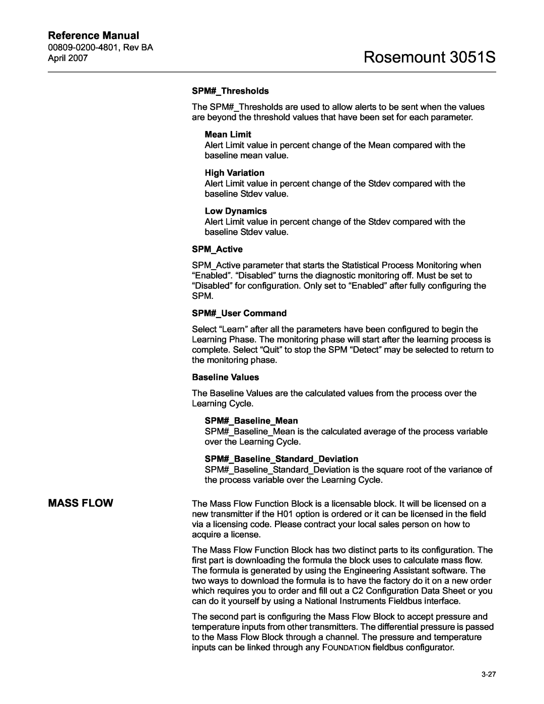 Emerson manual Mass Flow, Rosemount 3051S, Reference Manual 