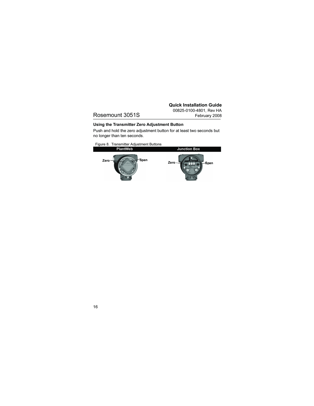 Emerson manual Rosemount 3051S, Quick Installation Guide, 00825-0100-4801, Rev HA February, PlantWeb, Junction Box 