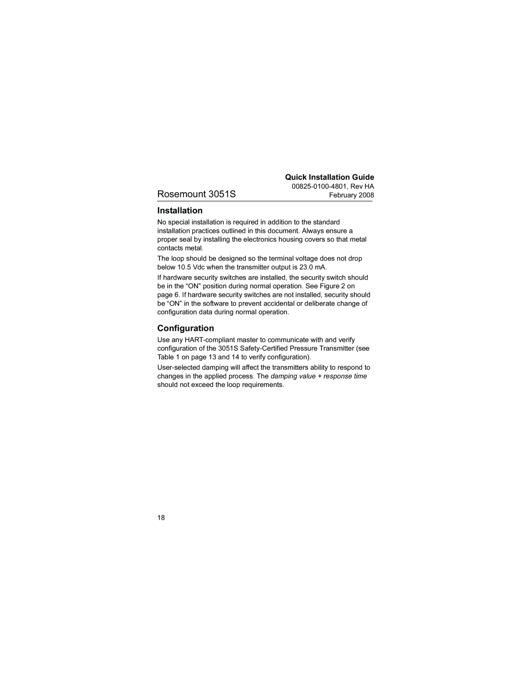 Emerson manual Configuration, Rosemount 3051S, Quick Installation Guide 