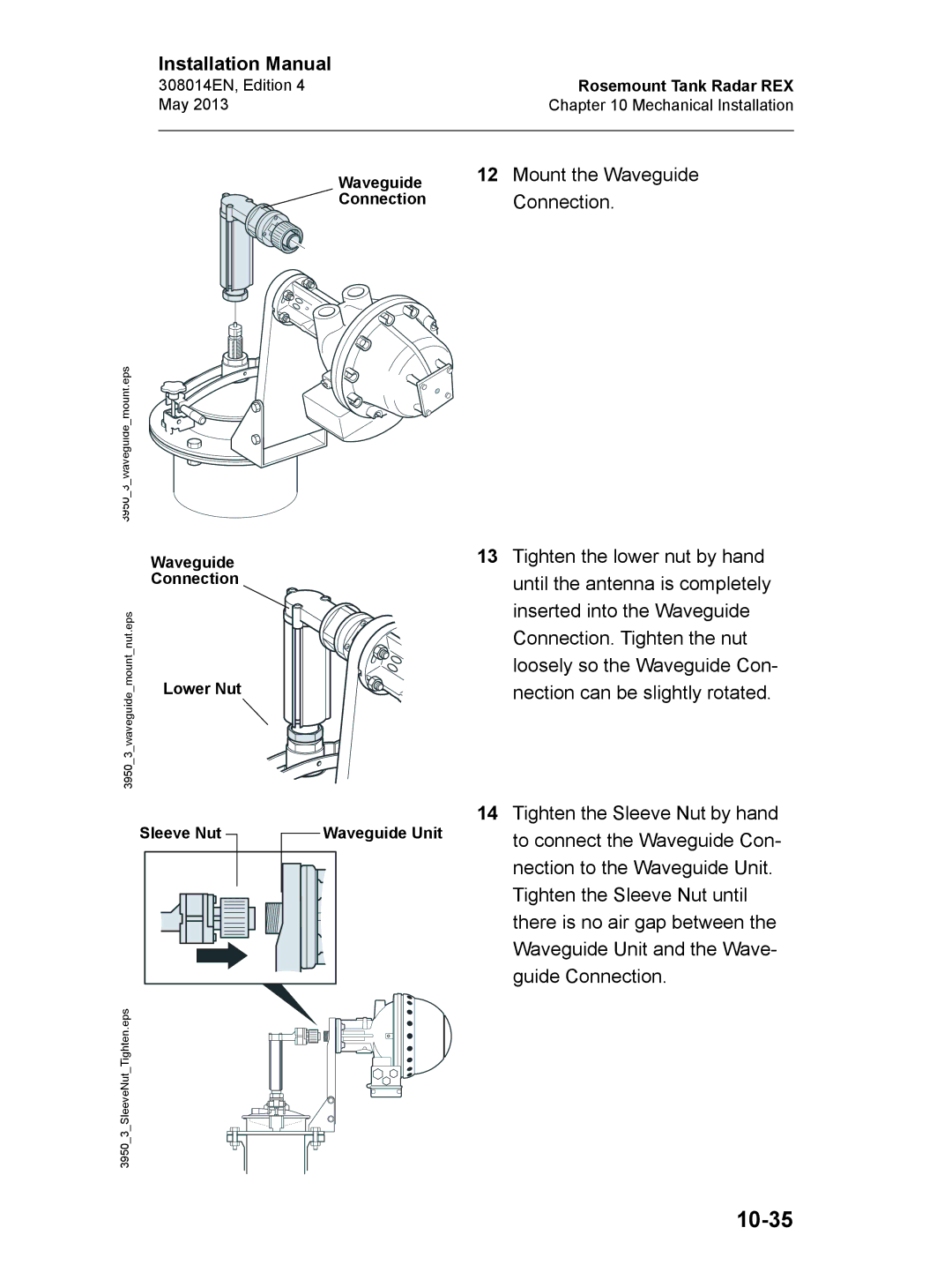 Emerson Edition 4, 308014EN installation manual 10-35, Mount the Waveguide, Connection 