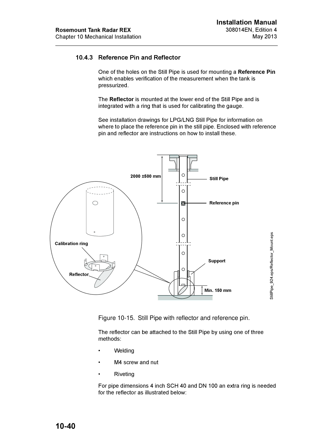 Emerson 308014EN, Edition 4 installation manual 10-40, Reference Pin and Reflector 