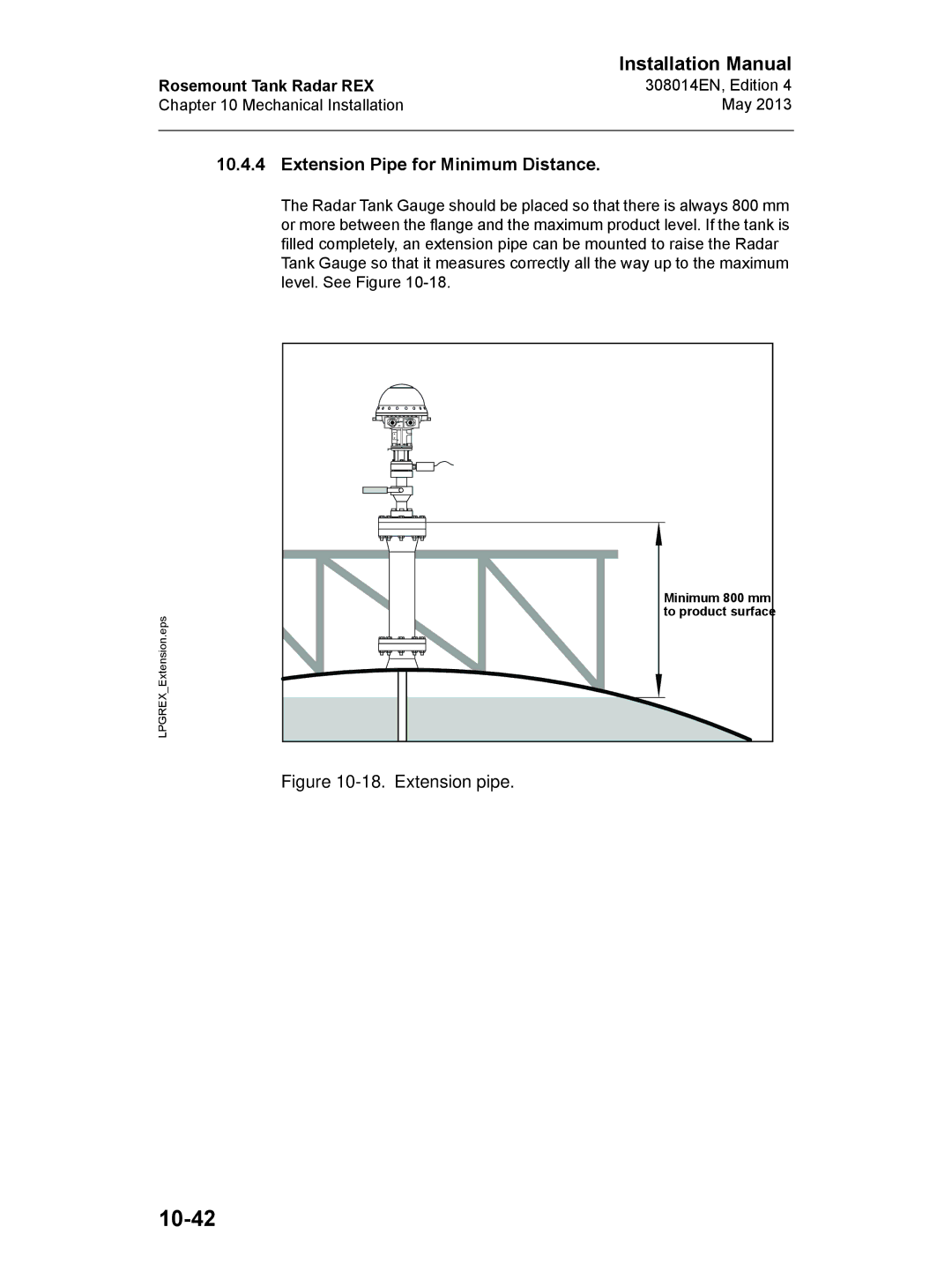 Emerson 308014EN, Edition 4 installation manual 10-42, Extension Pipe for Minimum Distance 