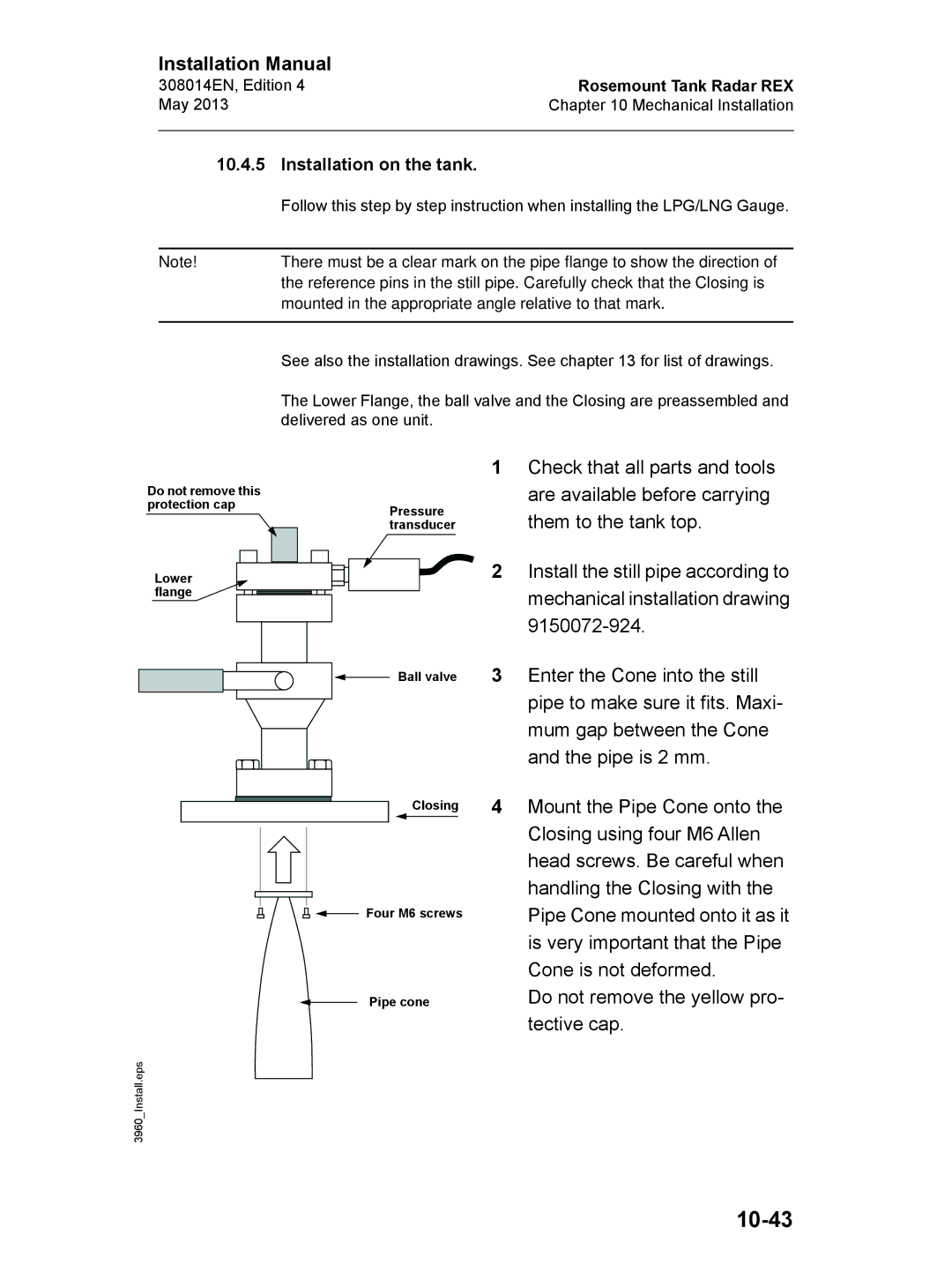 Emerson Edition 4, 308014EN installation manual 10-43, Installation on the tank 