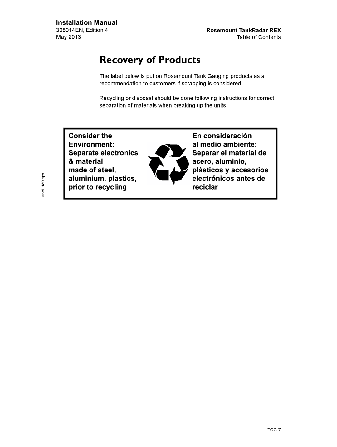 Emerson Edition 4, 308014EN installation manual Recovery of Products 