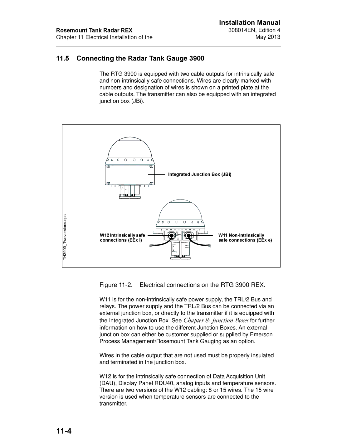 Emerson 308014EN, Edition 4 installation manual 11-4, Connecting the Radar Tank Gauge 