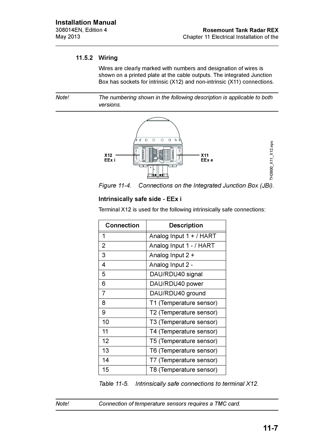 Emerson Edition 4, 308014EN installation manual 11-7, Wiring, Intrinsically safe side EEx, Connection Description 