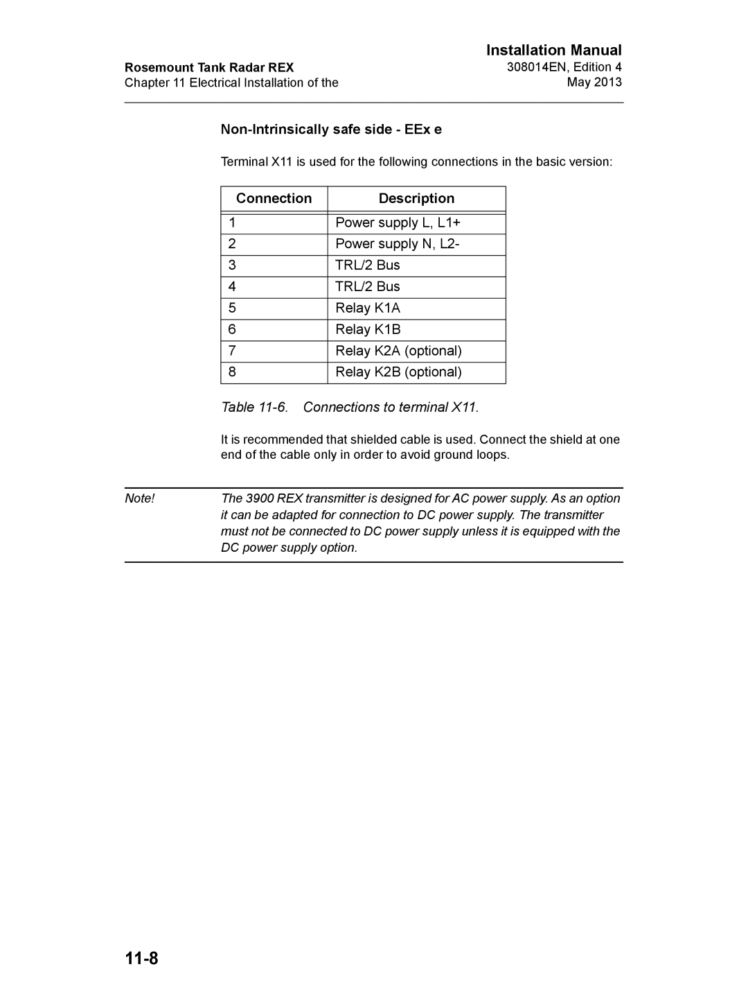 Emerson 308014EN, Edition 4 installation manual 11-8, Non-Intrinsically safe side EEx e 