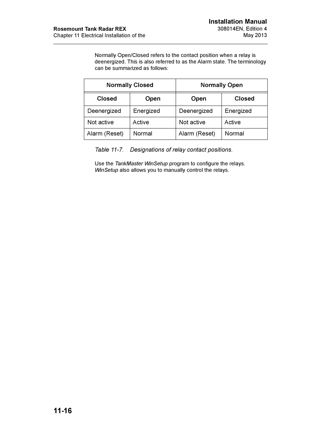 Emerson 308014EN, Edition 4 installation manual 11-16, Normally Closed Normally Open 