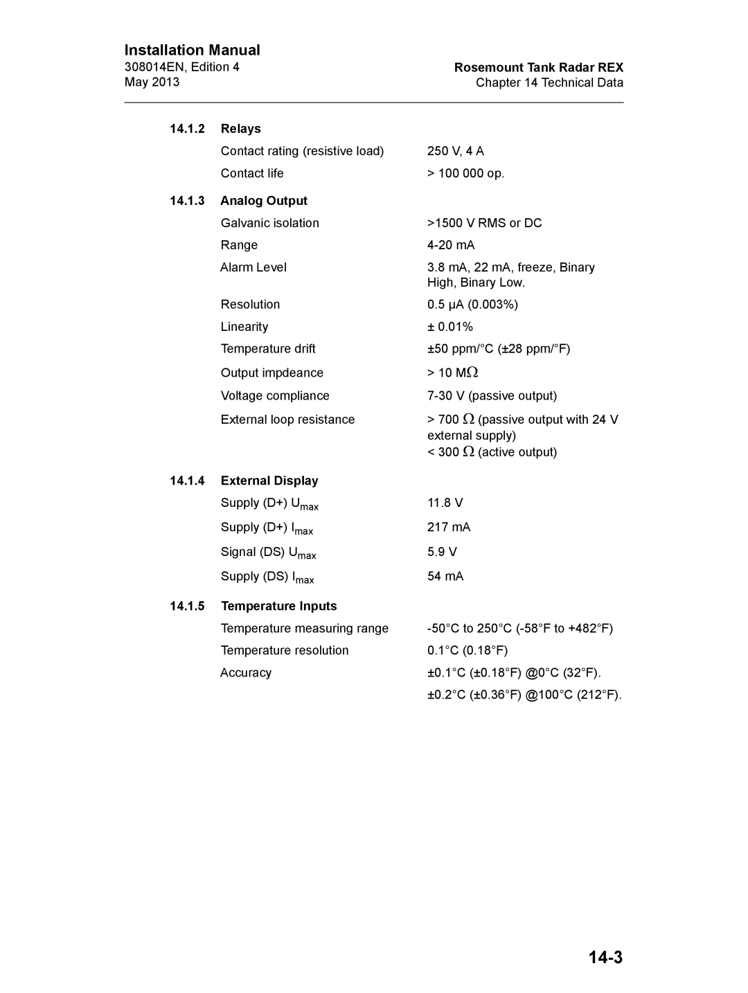 Emerson Edition 4, 308014EN installation manual 14-3, Analog Output 