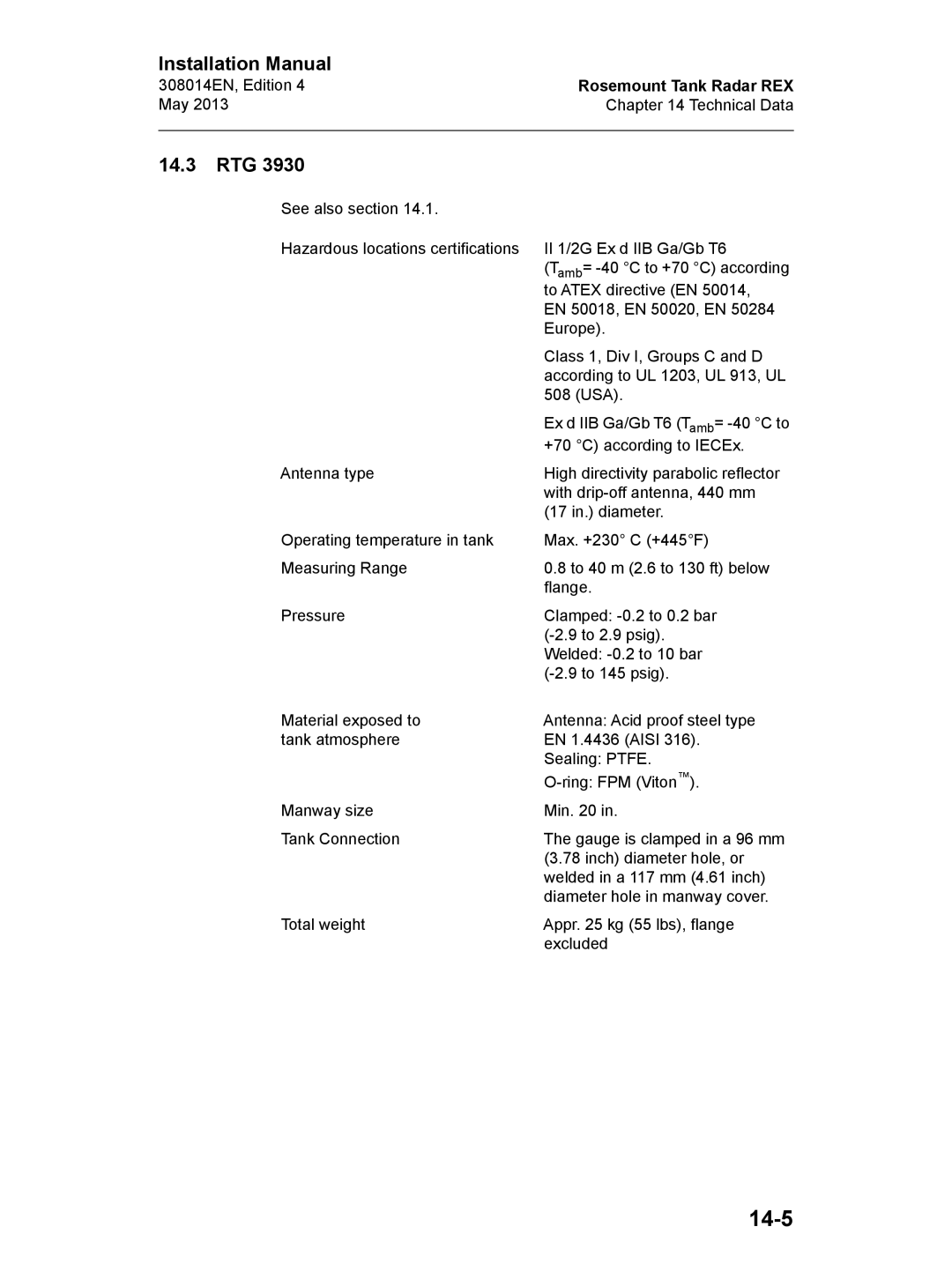 Emerson Edition 4, 308014EN installation manual 14-5, 14.3 RTG 