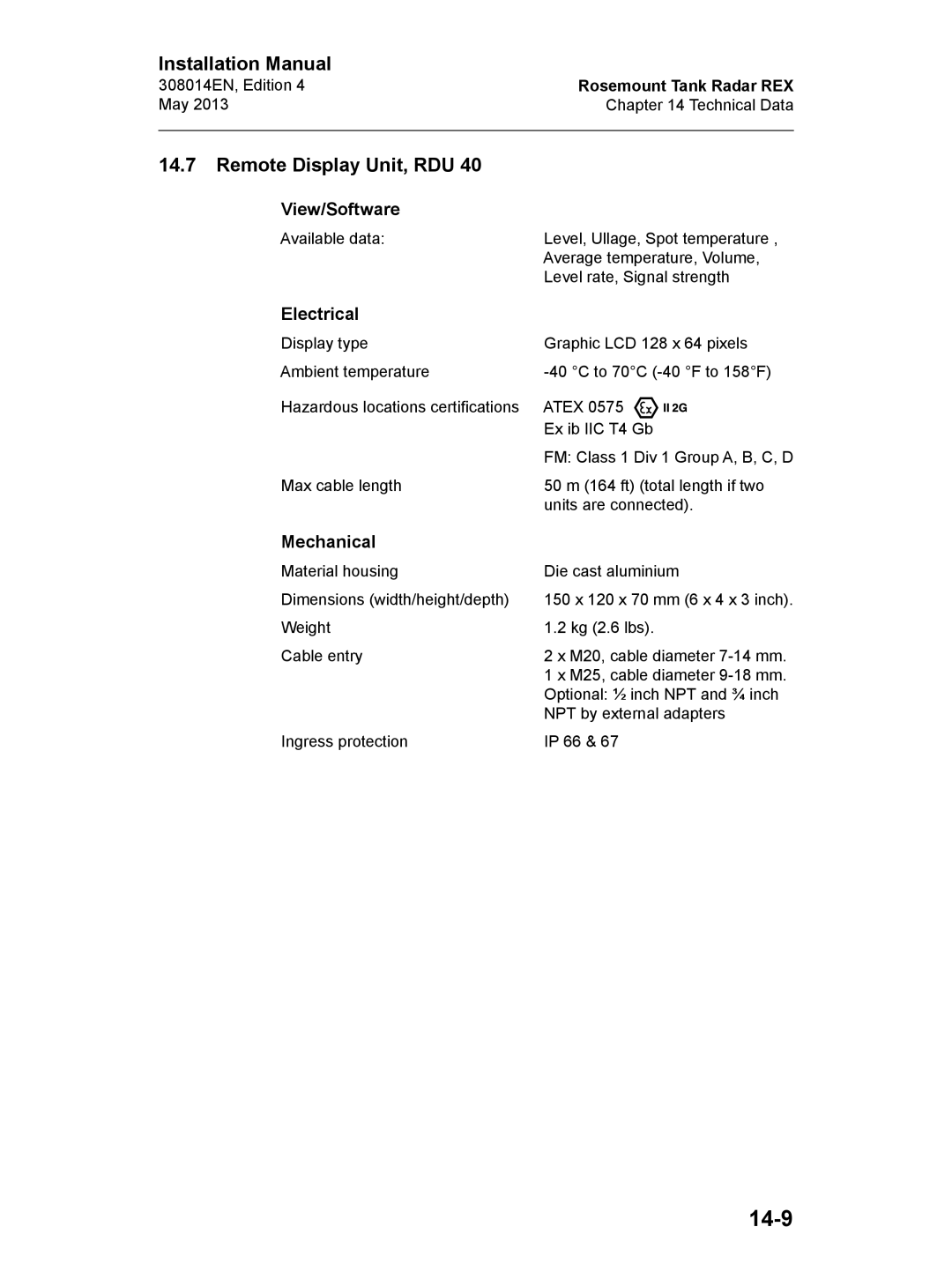 Emerson Edition 4, 308014EN installation manual 14-9, View/Software, Electrical, Mechanical 