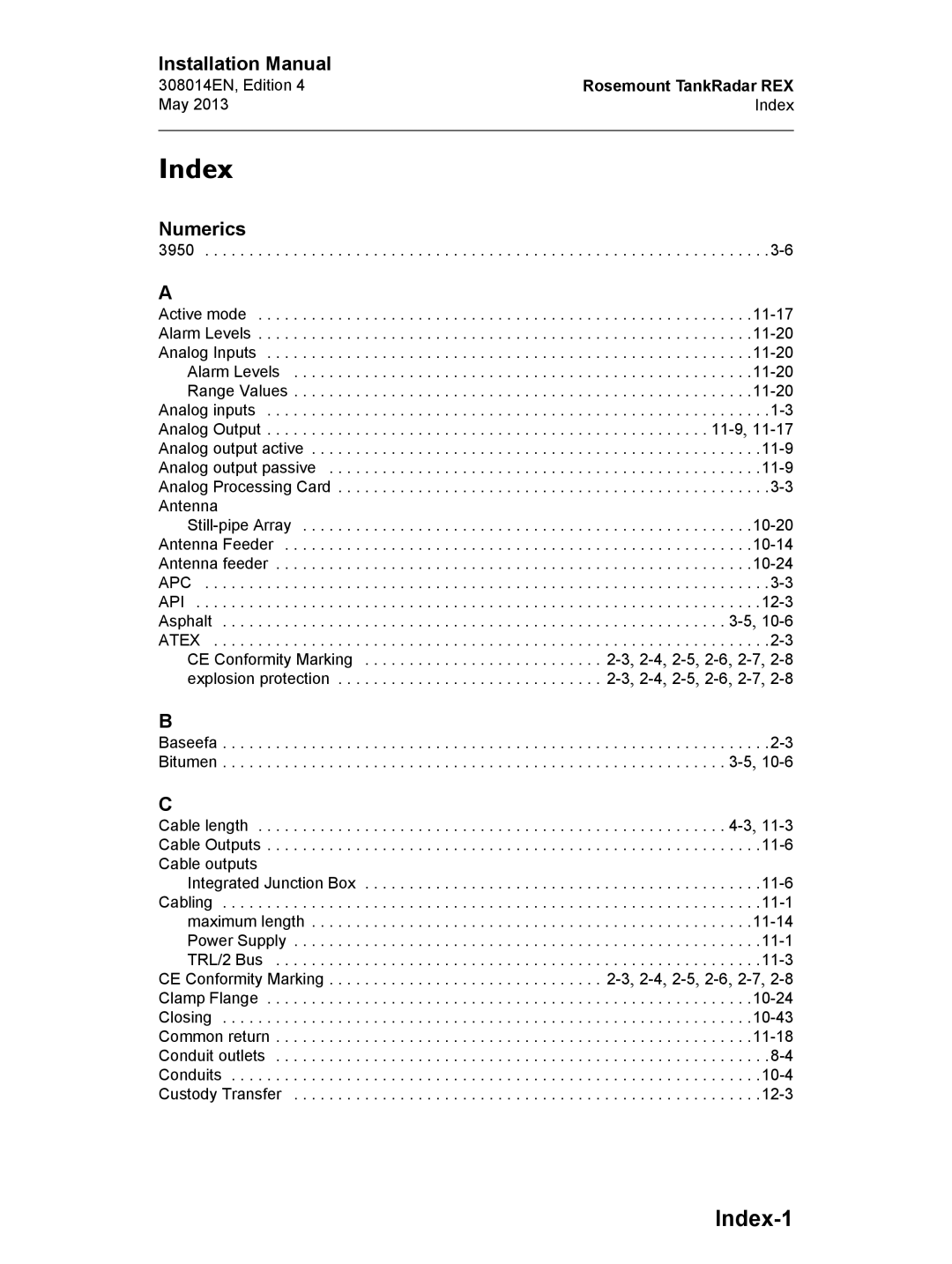 Emerson Edition 4, 308014EN installation manual Index-1, Numerics 