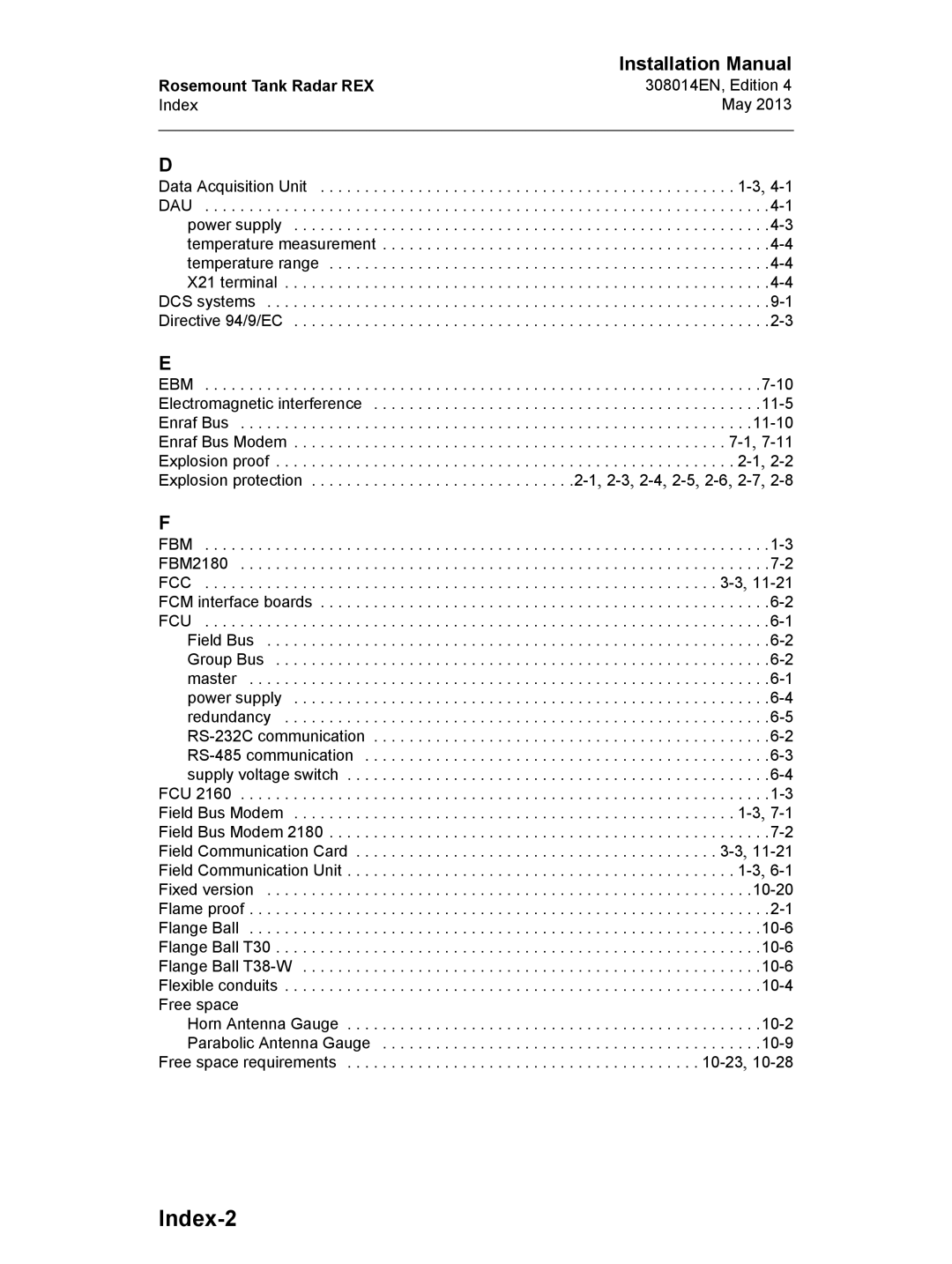 Emerson 308014EN, Edition 4 installation manual Index-2, Index May 