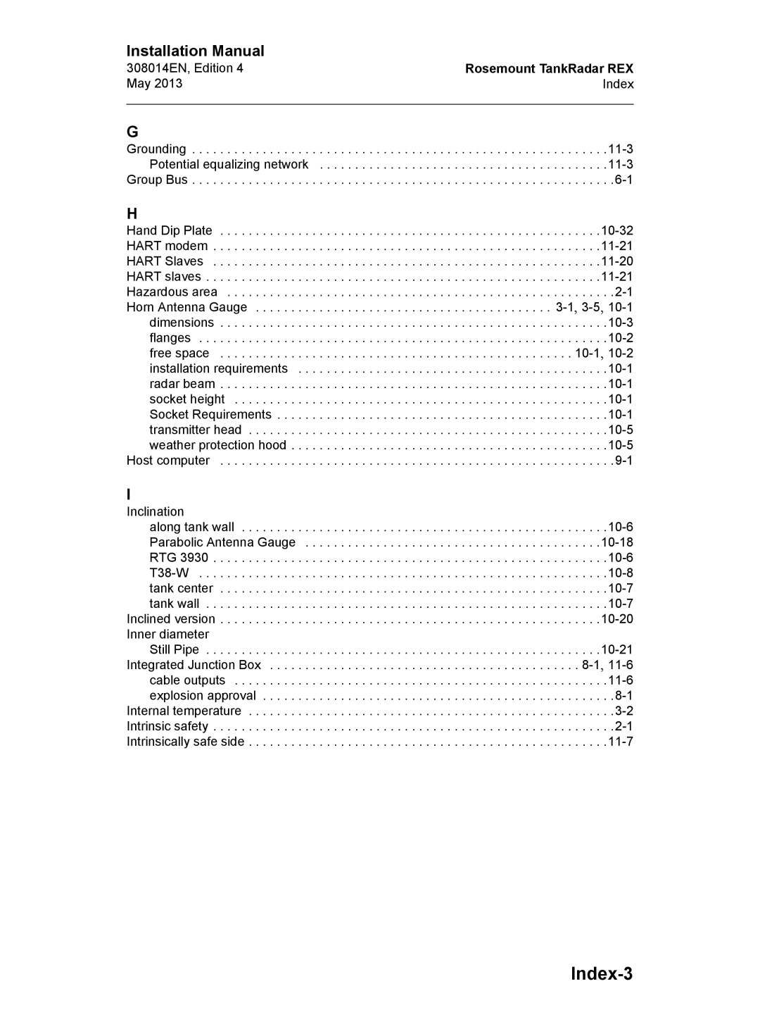 Emerson Edition 4, 308014EN installation manual Index-3, May Index Grounding Potential equalizing network Group Bus 