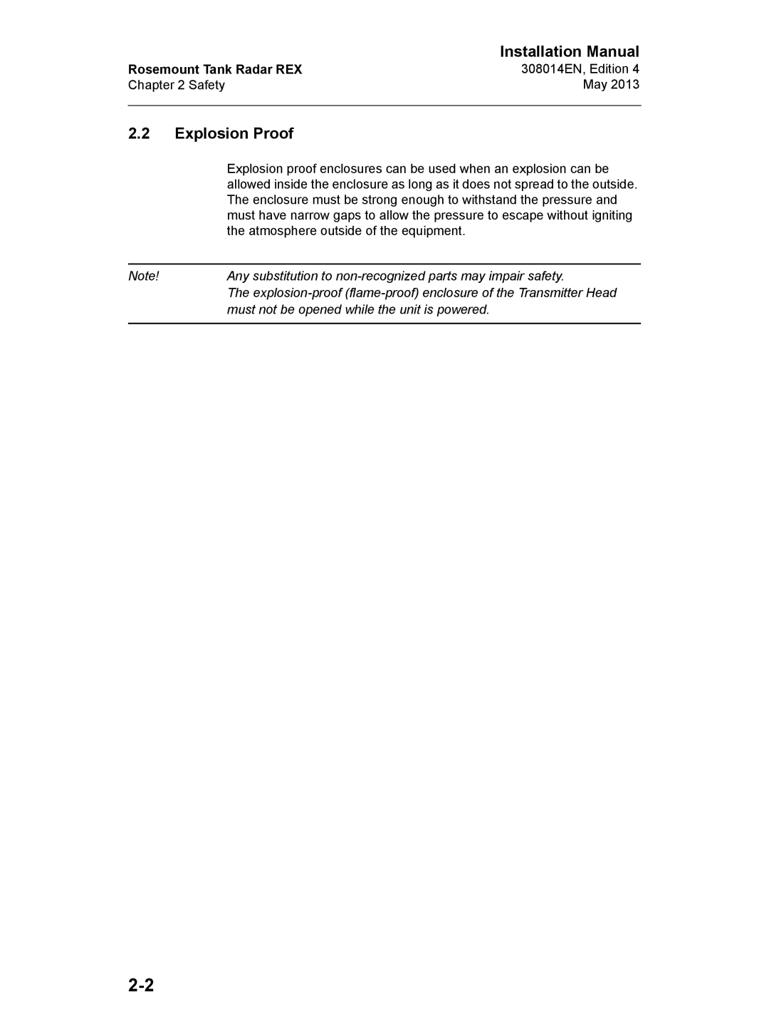 Emerson 308014EN, Edition 4 installation manual Explosion Proof 