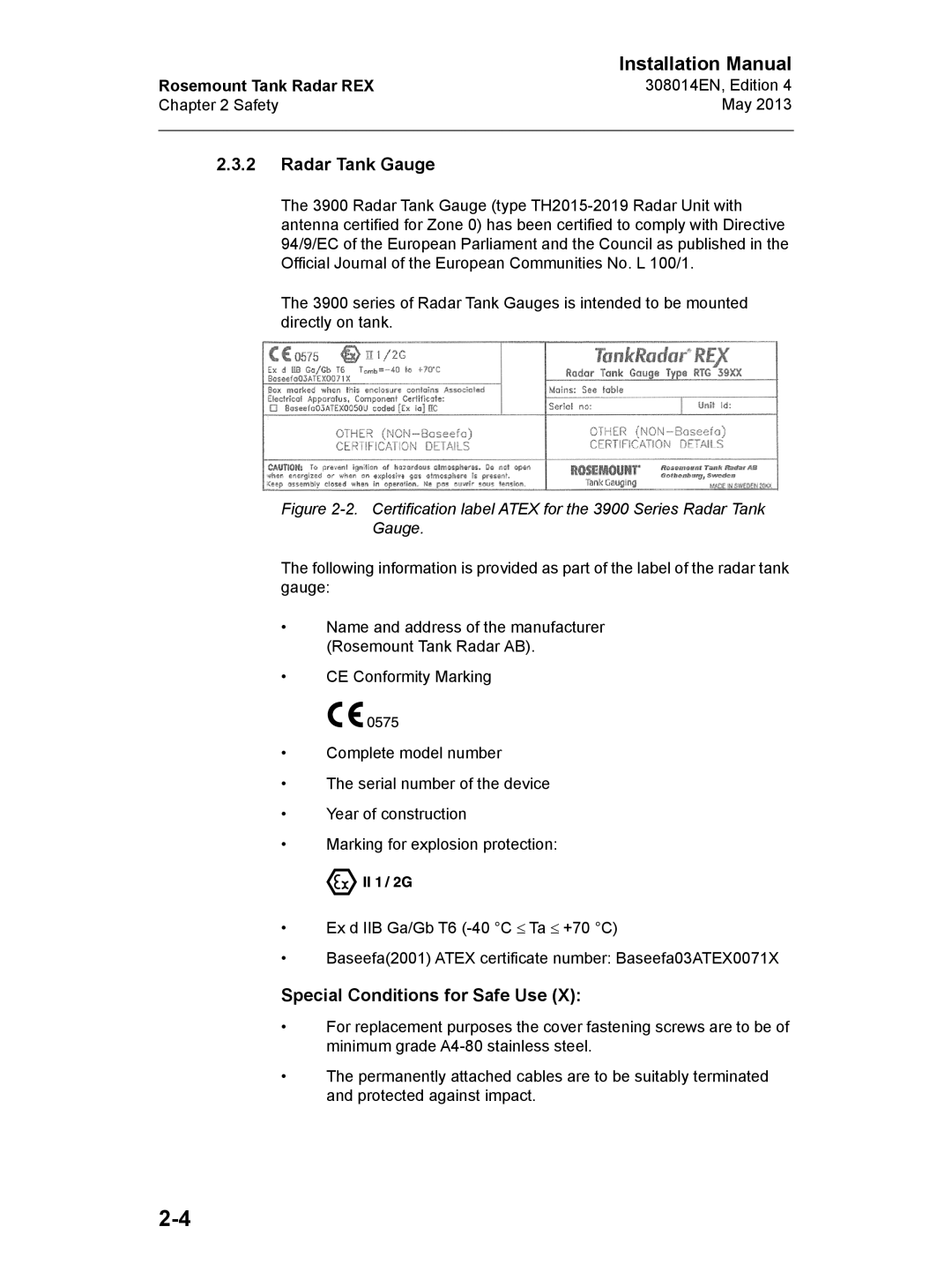 Emerson 308014EN, Edition 4 installation manual Radar Tank Gauge 