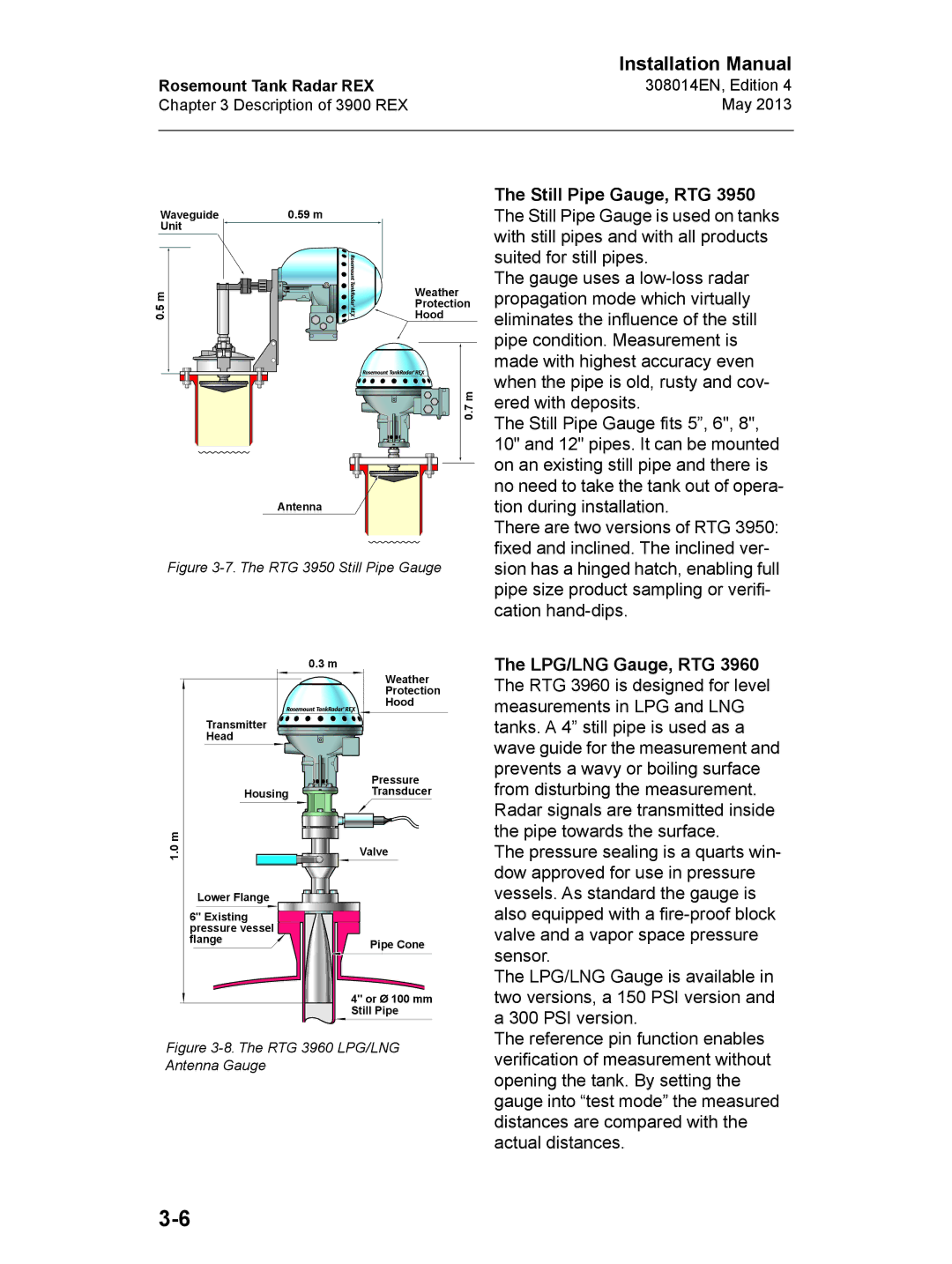 Emerson 308014EN, Edition 4 installation manual LPG/LNG Gauge, RTG, RTG 3950 Still Pipe Gauge 