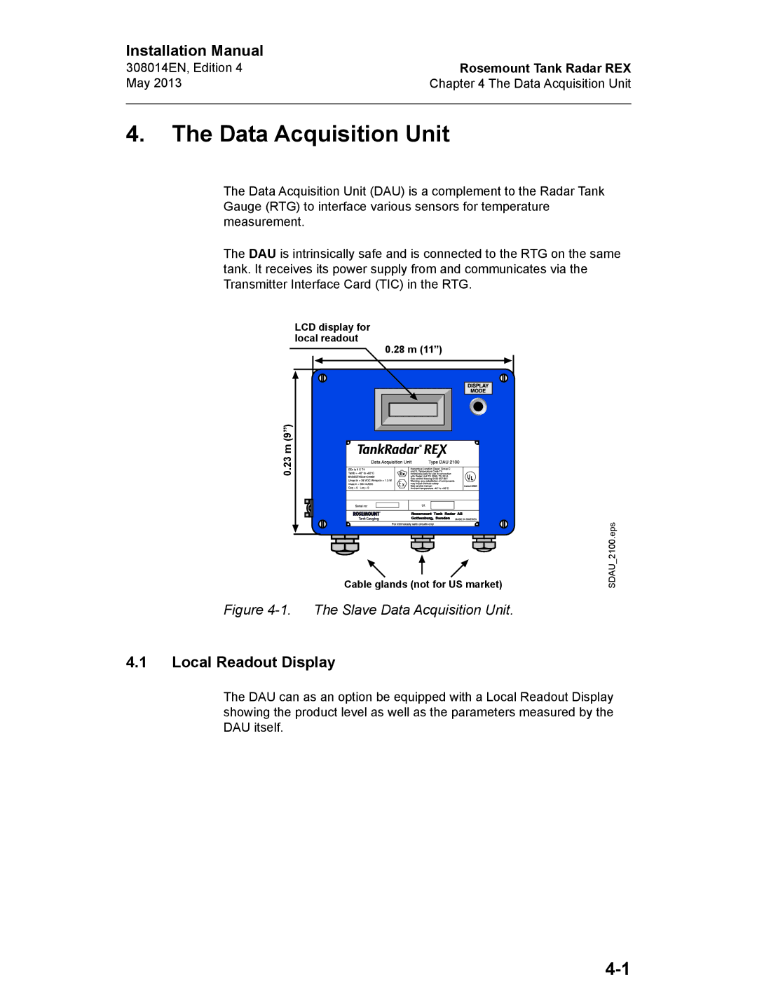 Emerson Edition 4, 308014EN installation manual Data Acquisition Unit, Local Readout Display 