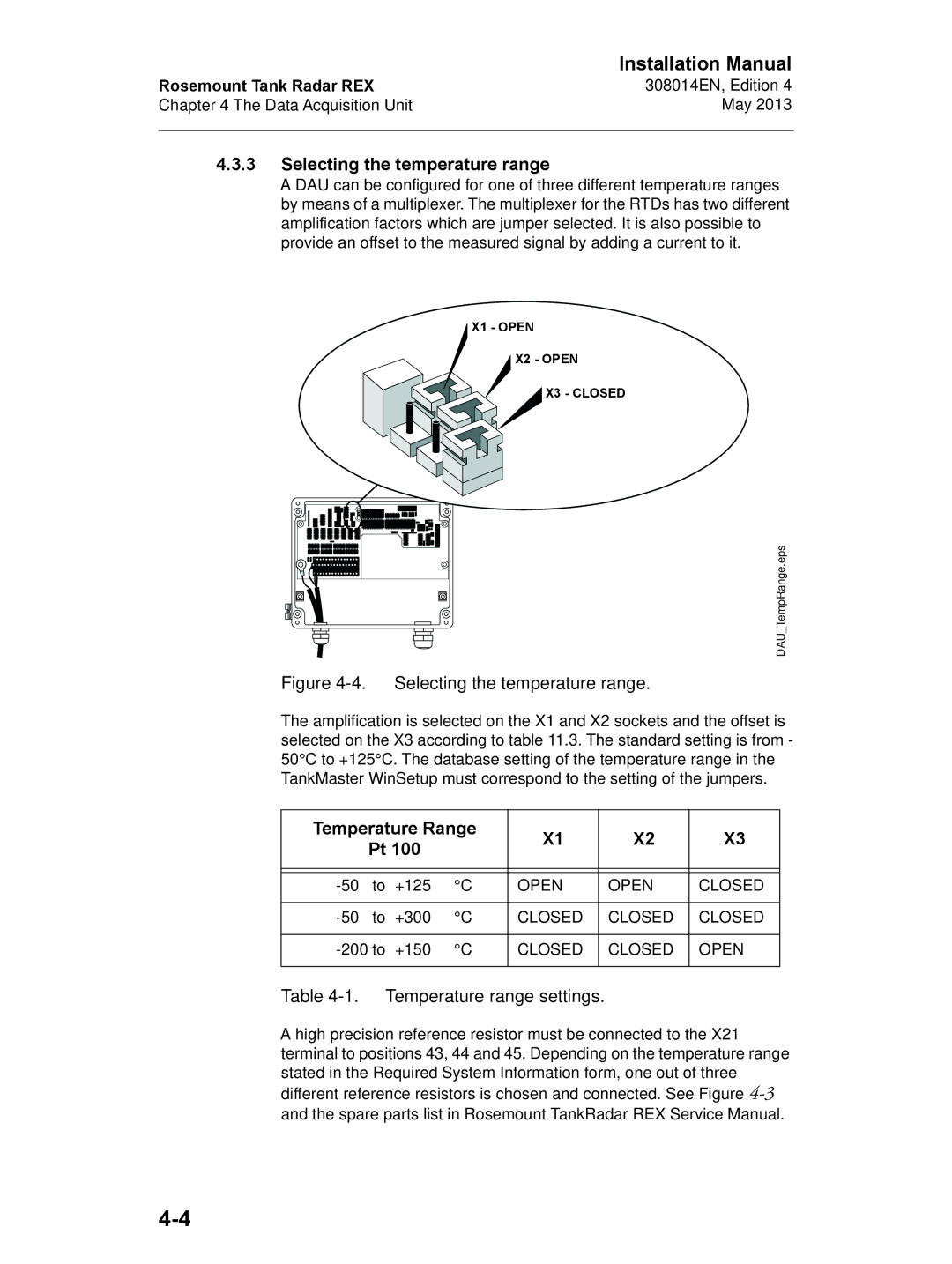 Emerson 308014EN, Edition 4 installation manual Selecting the temperature range, Temperature Range 