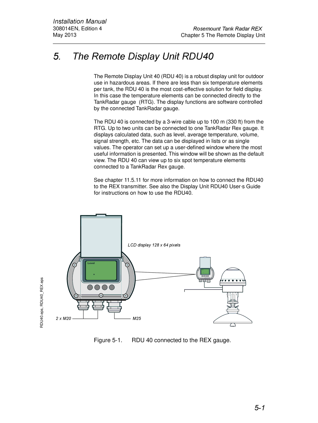 Emerson Edition 4, 308014EN installation manual Remote Display Unit RDU40, RDU 40 connected to the REX gauge 