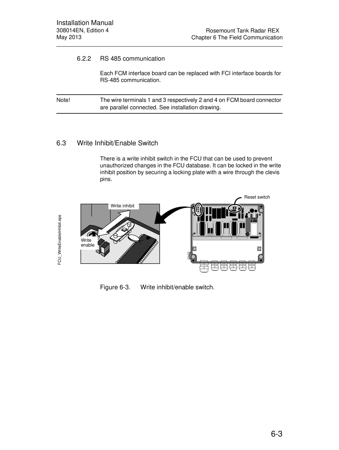 Emerson Edition 4, 308014EN installation manual Write Inhibit/Enable Switch, 2 RS 485 communication 