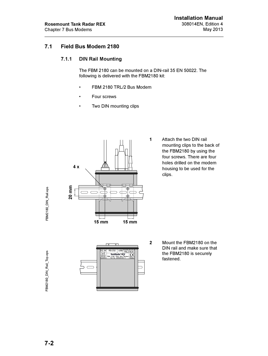 Emerson 308014EN, Edition 4 installation manual Field Bus Modem, DIN Rail Mounting 