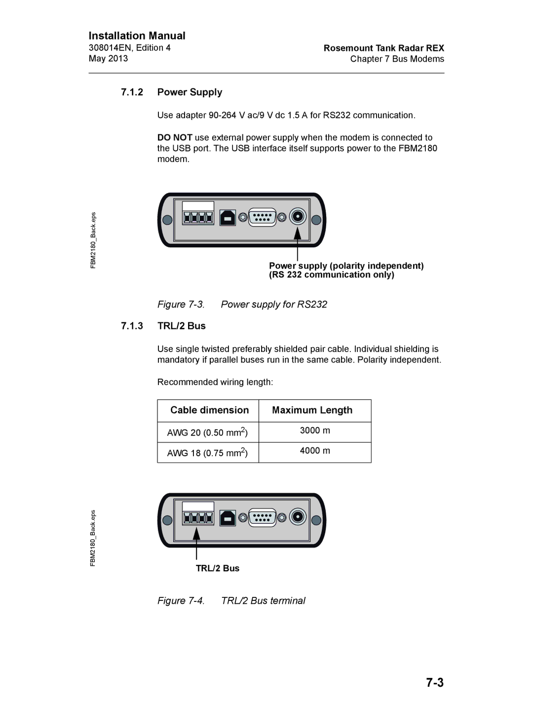 Emerson Edition 4, 308014EN installation manual 3 TRL/2 Bus, Cable dimension Maximum Length 