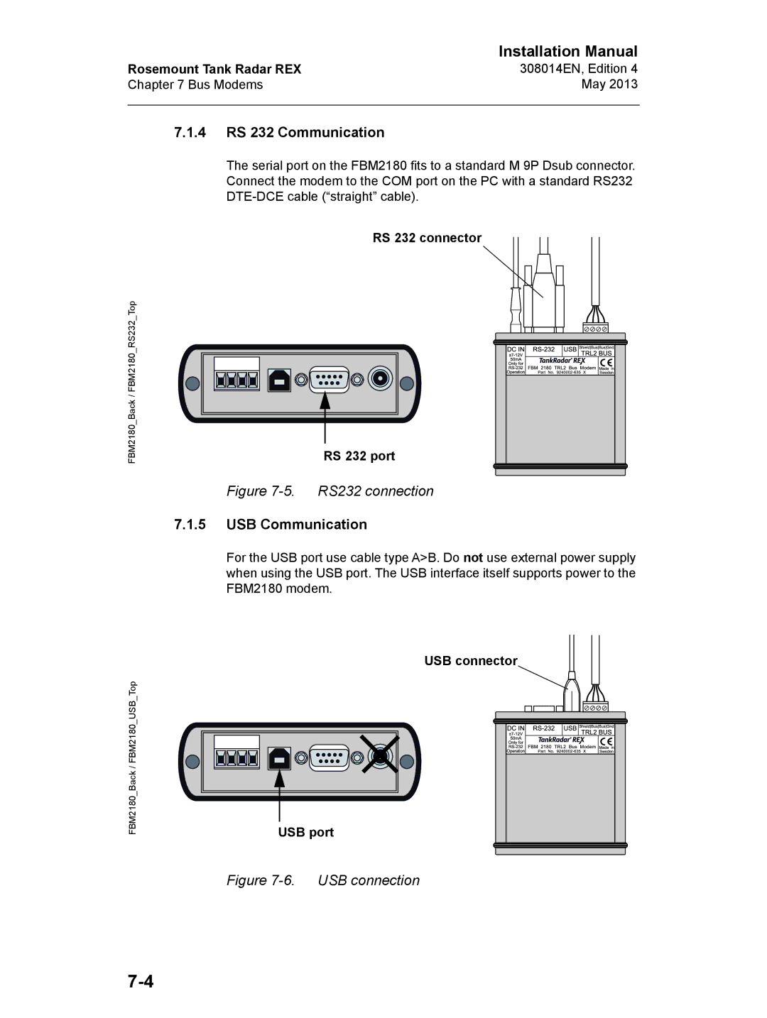 Emerson 308014EN, Edition 4 installation manual 4 RS 232 Communication, USB Communication 