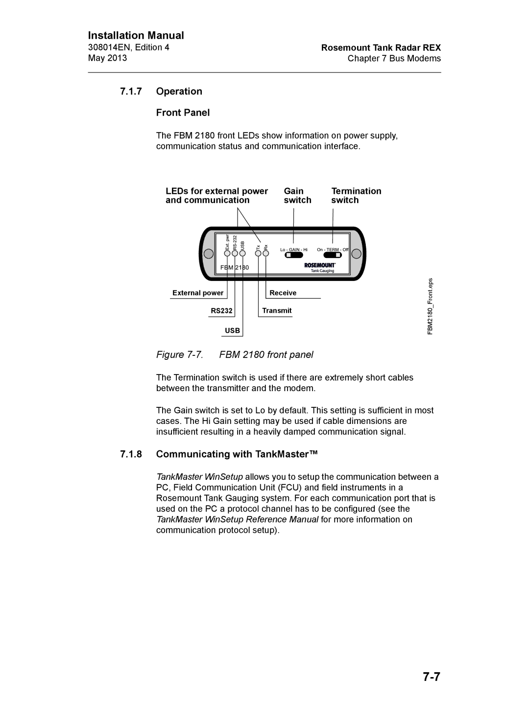 Emerson Edition 4, 308014EN installation manual Operation Front Panel, Communicating with TankMaster 