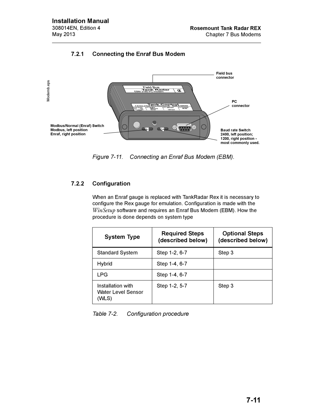 Emerson Edition 4 Connecting the Enraf Bus Modem, Configuration, System Type Required Steps Optional Steps Described below 