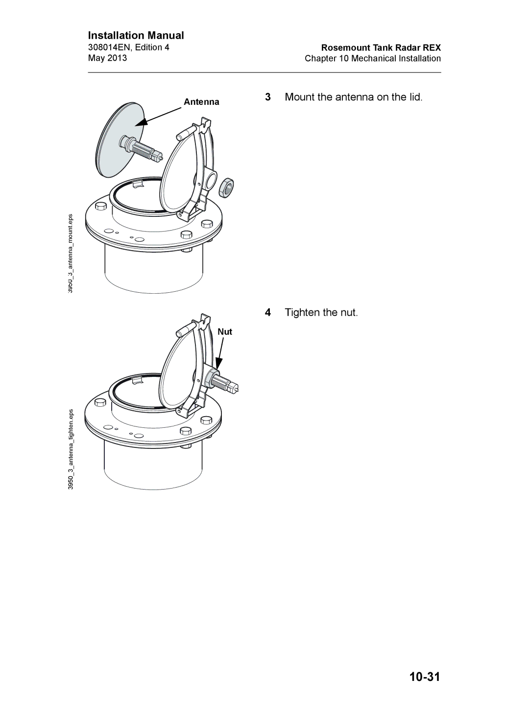 Emerson Edition 4, 308014EN installation manual 10-31, Mount the antenna on the lid 