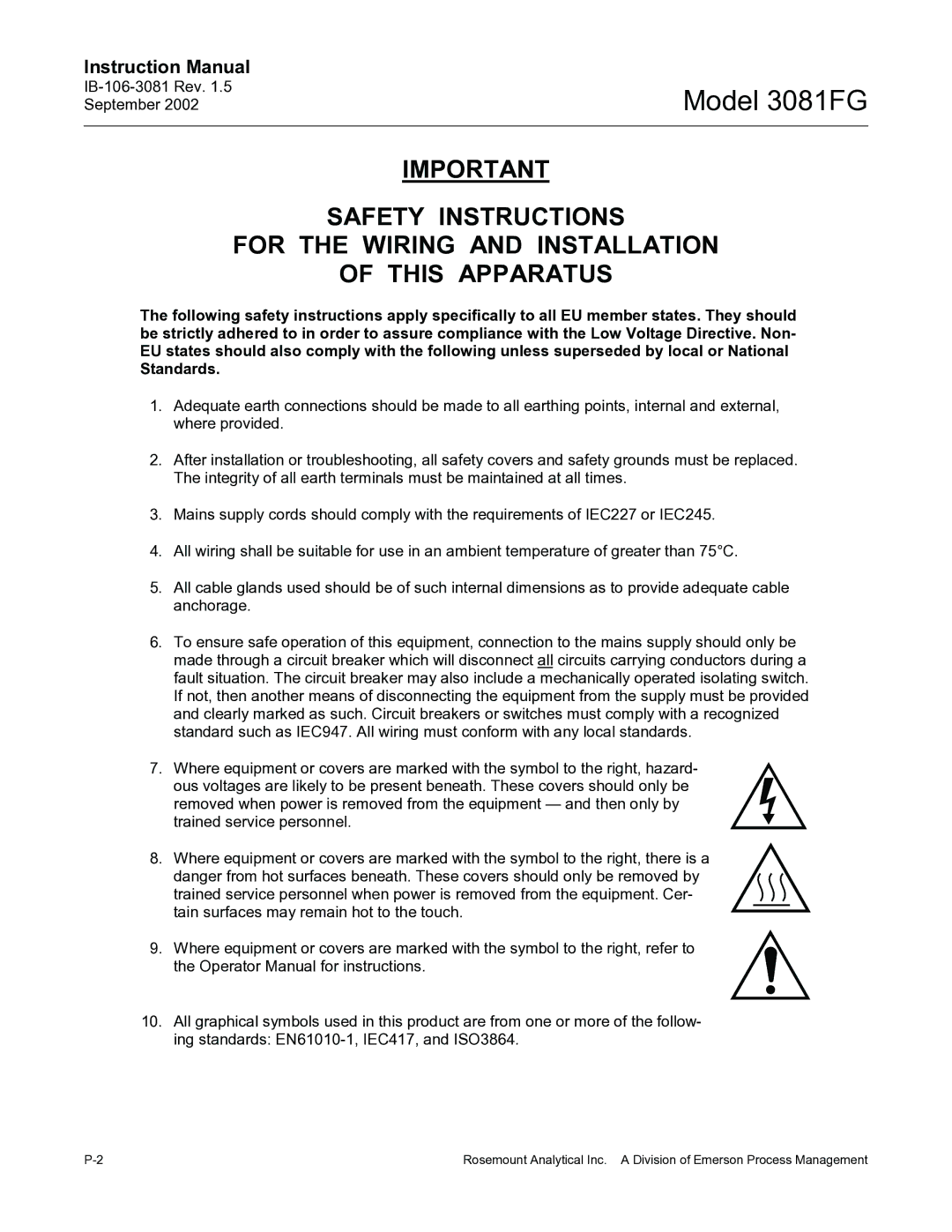 Emerson instruction manual Model 3081FG 