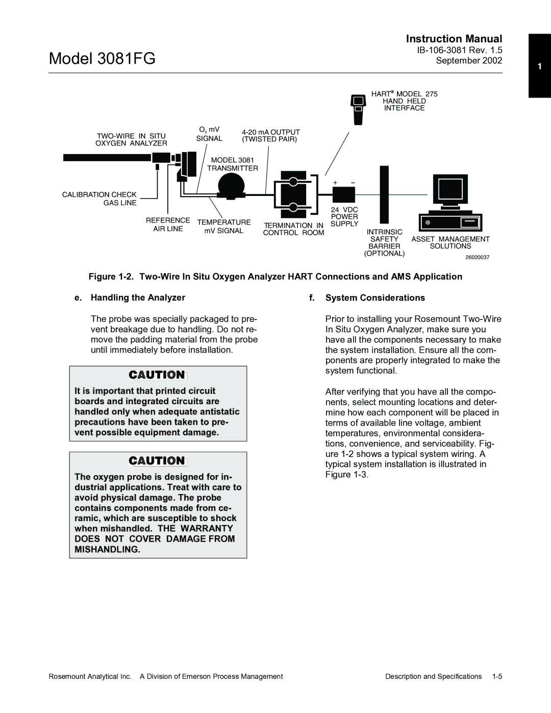 Emerson 3081FG instruction manual Handling the Analyzer System Considerations 