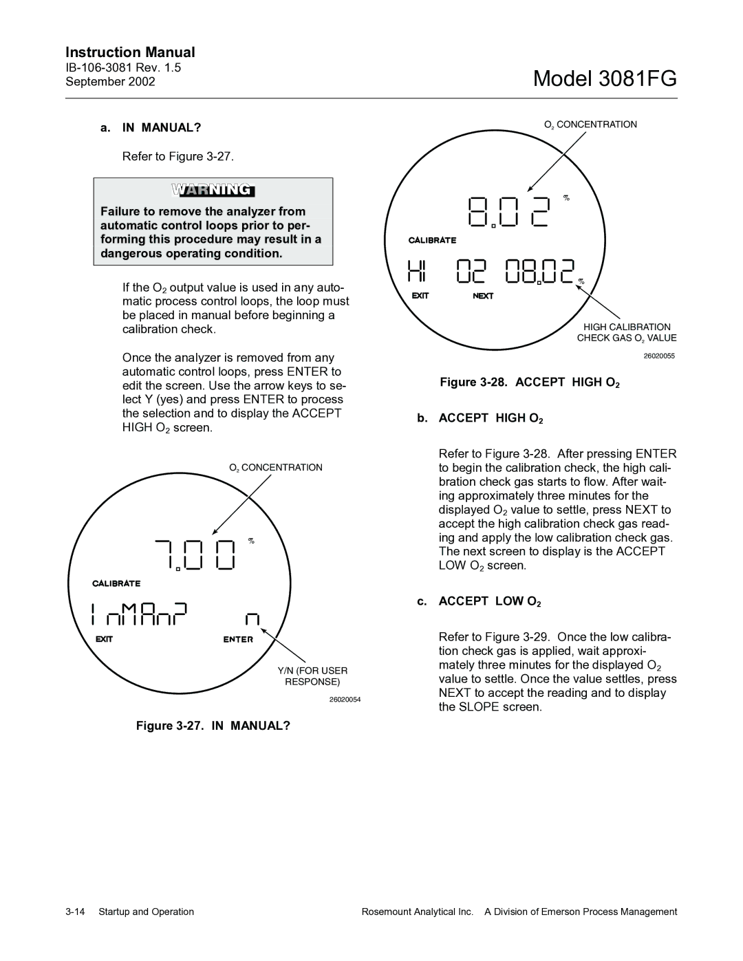 Emerson 3081FG instruction manual in MANUAL?, Accept LOW O2 