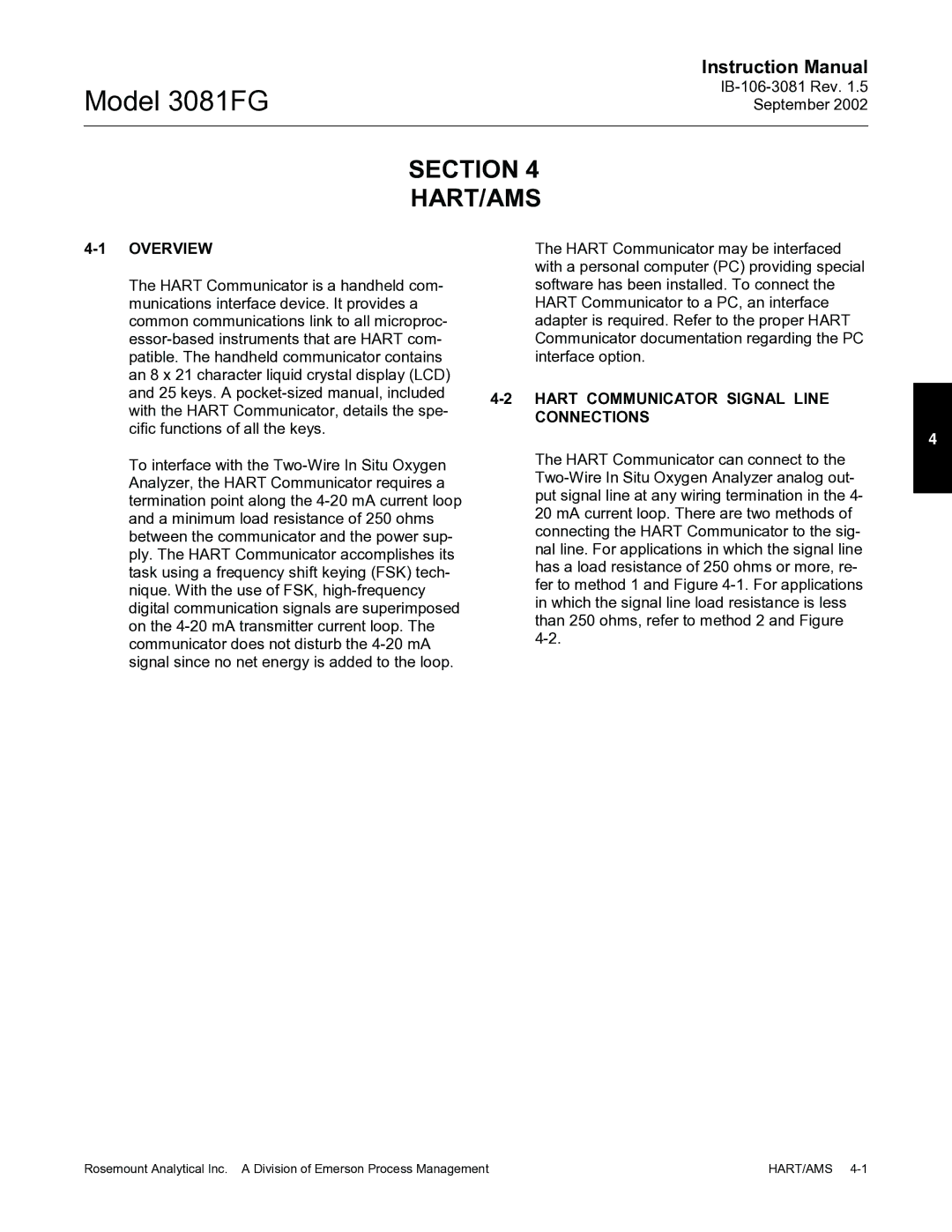 Emerson 3081FG instruction manual Section HART/AMS, Overview, Hart Communicator Signal Line, Connections, Hart/Ams 