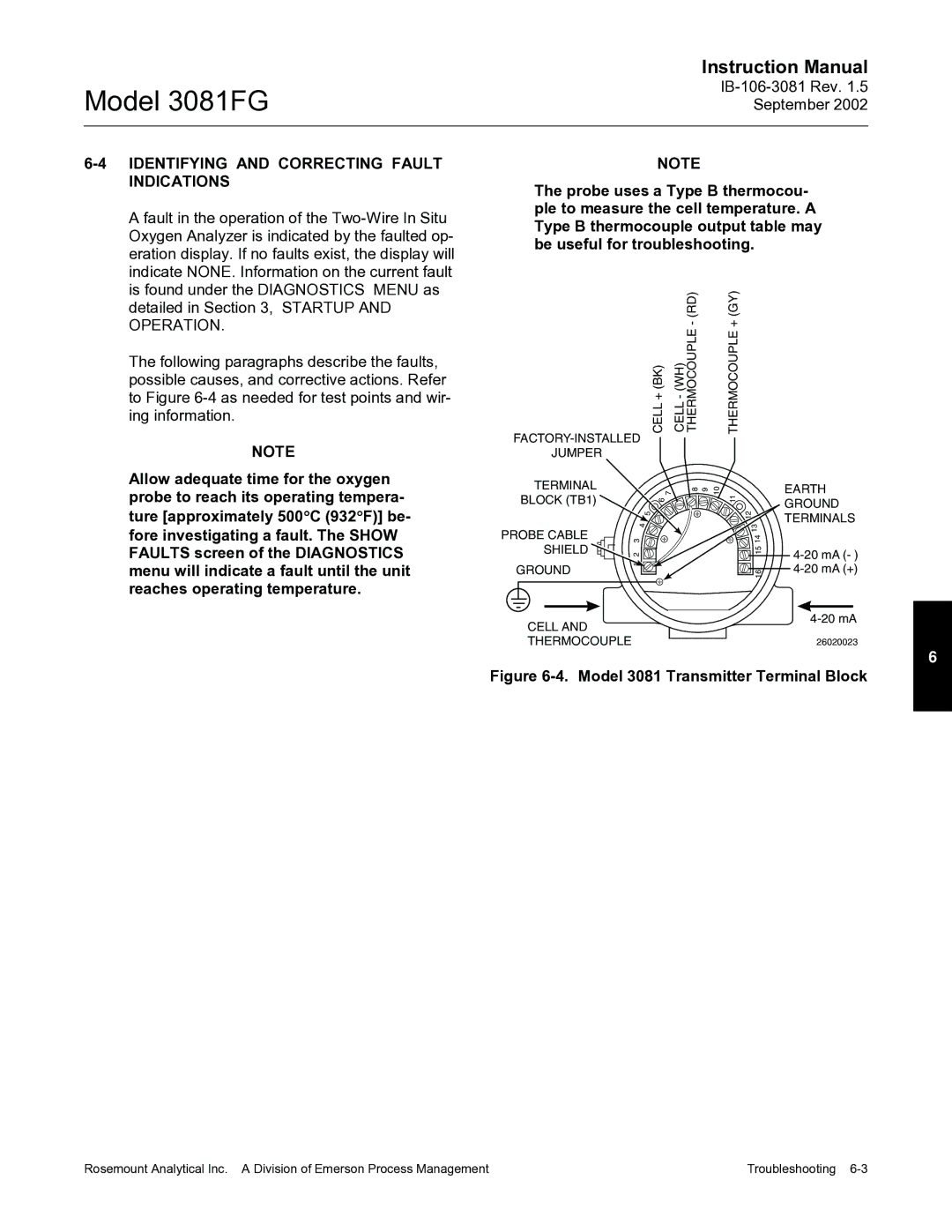 Emerson 3081FG instruction manual Identifying and Correcting Fault Indications, Thermocouple 