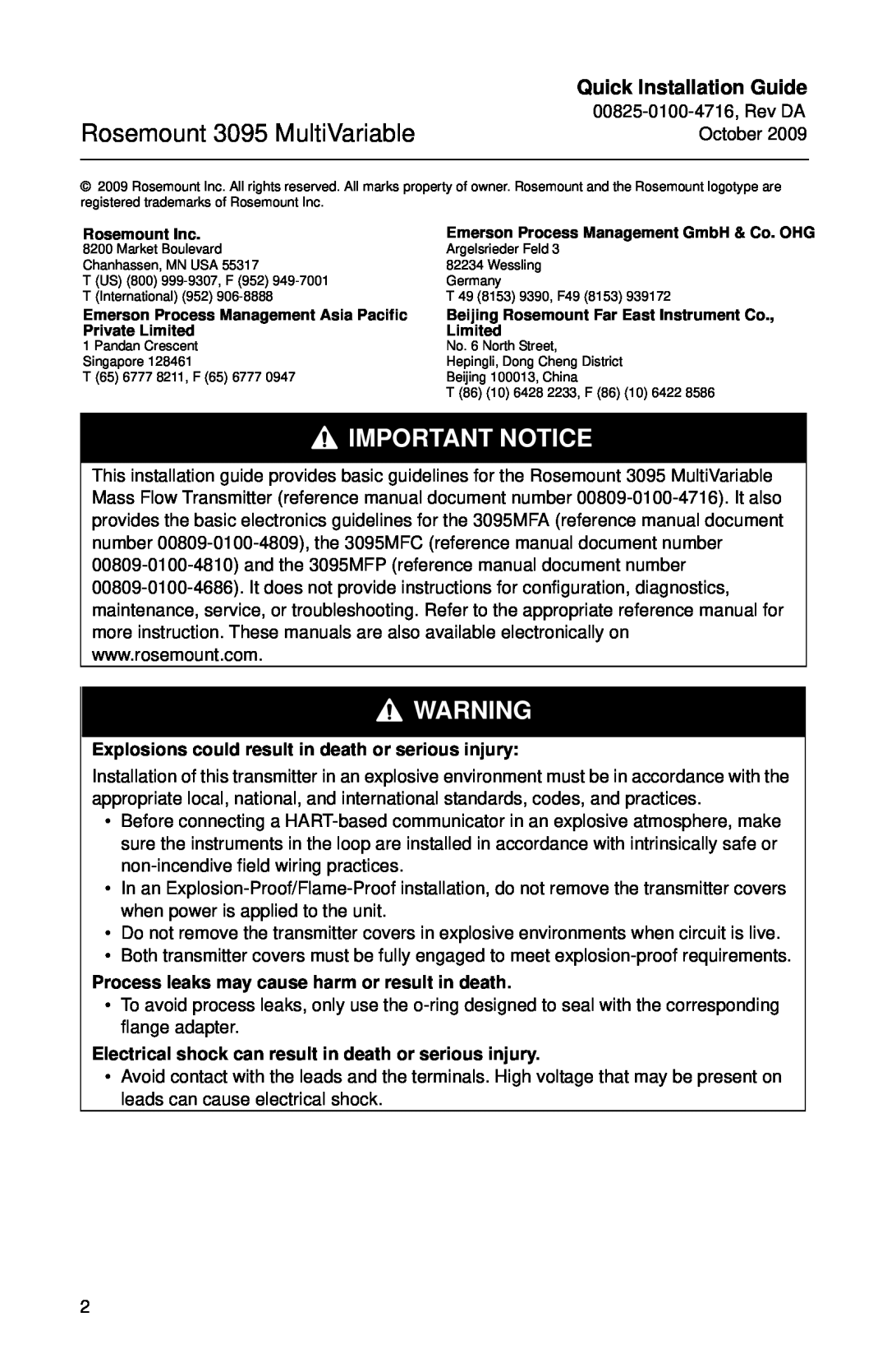 Emerson 3095 manual Explosions could result in death or serious injury, Process leaks may cause harm or result in death 