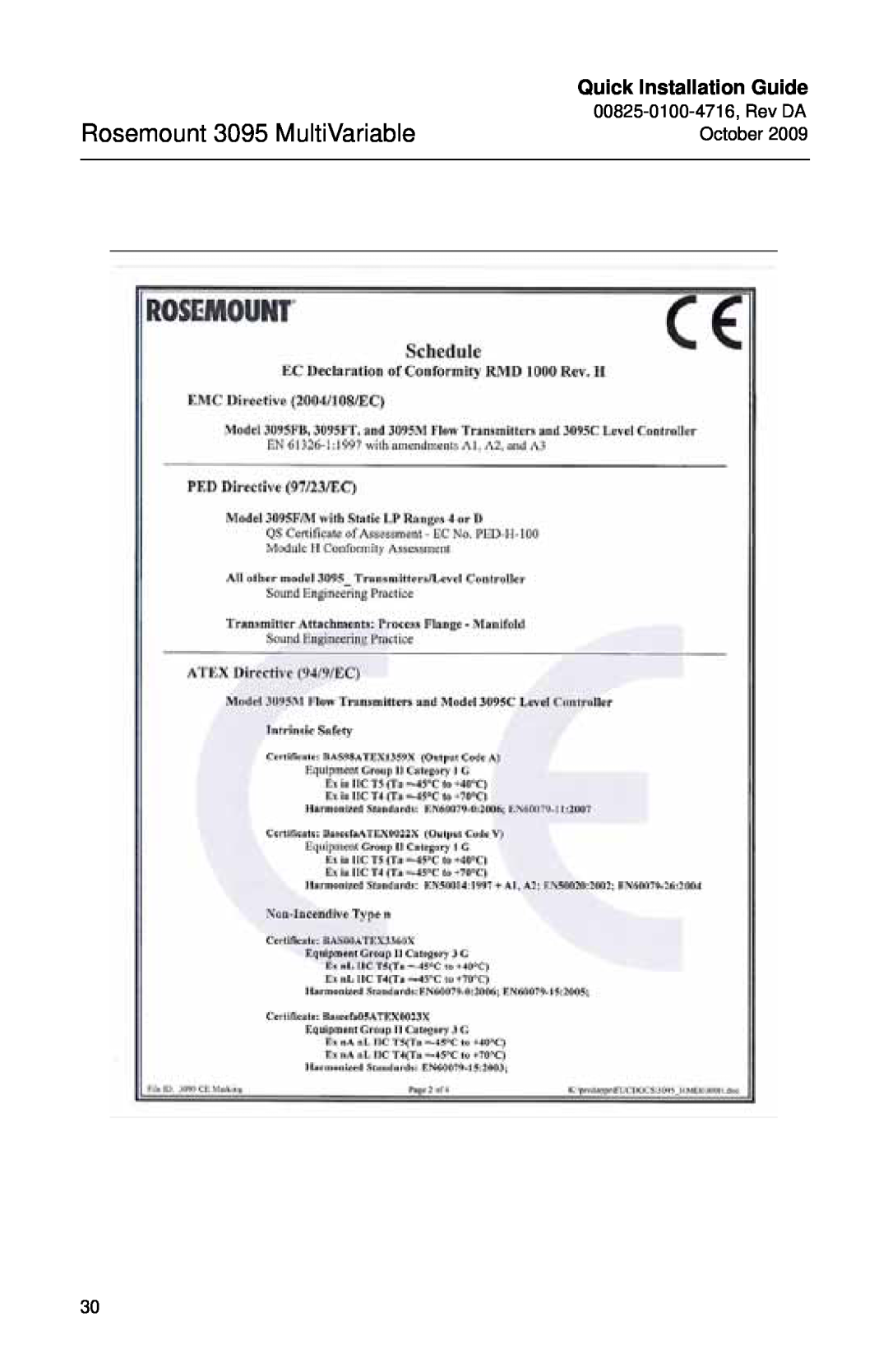 Emerson 00825-0100-4716 manual Rosemount 3095 MultiVariable, Quick Installation Guide 