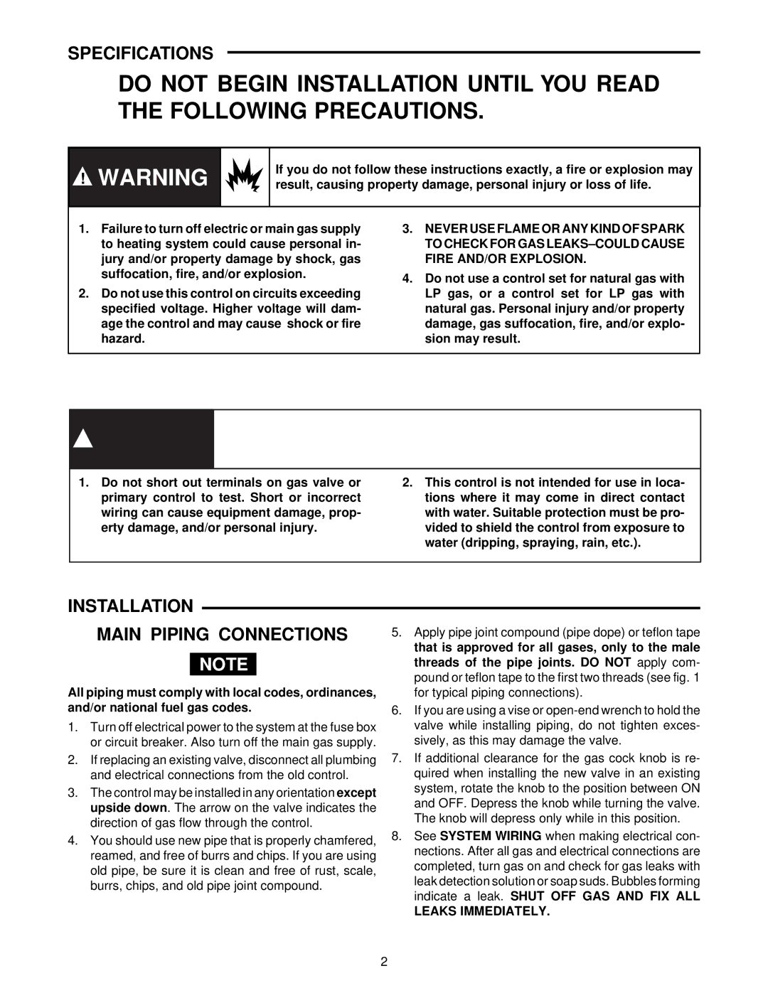 Emerson 36C03, 36D34, 36C10, 36C13 installation instructions Installation Main Piping Connections, Leaks Immediately 