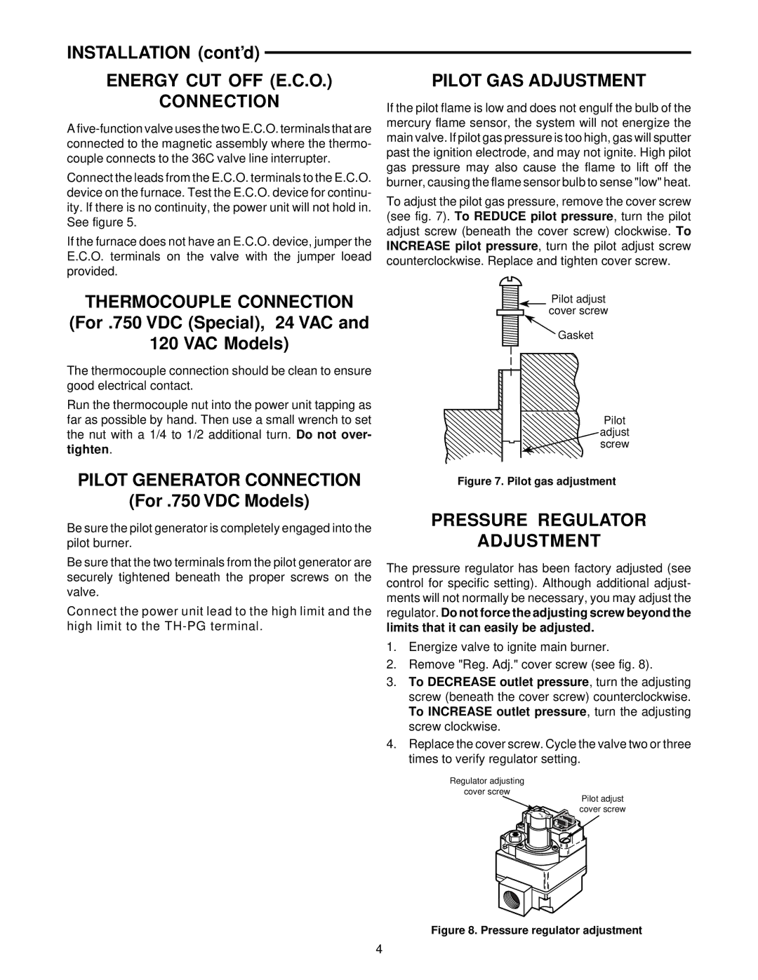 Emerson 36C13 Energy CUT OFF E.C.O Connection, Thermocouple Connection, Pilot Generator Connection, Pilot GAS Adjustment 