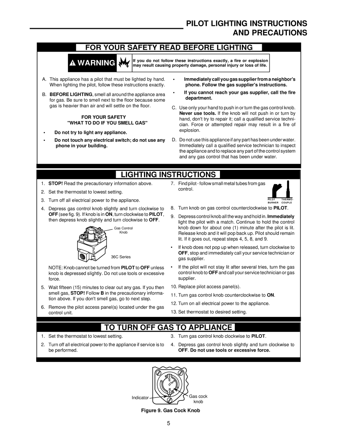 Emerson 36C03, 36D34, 36C10, 36C13 Pilot Lighting Instructions Precautions, For Your Safety Read Before Lighting 