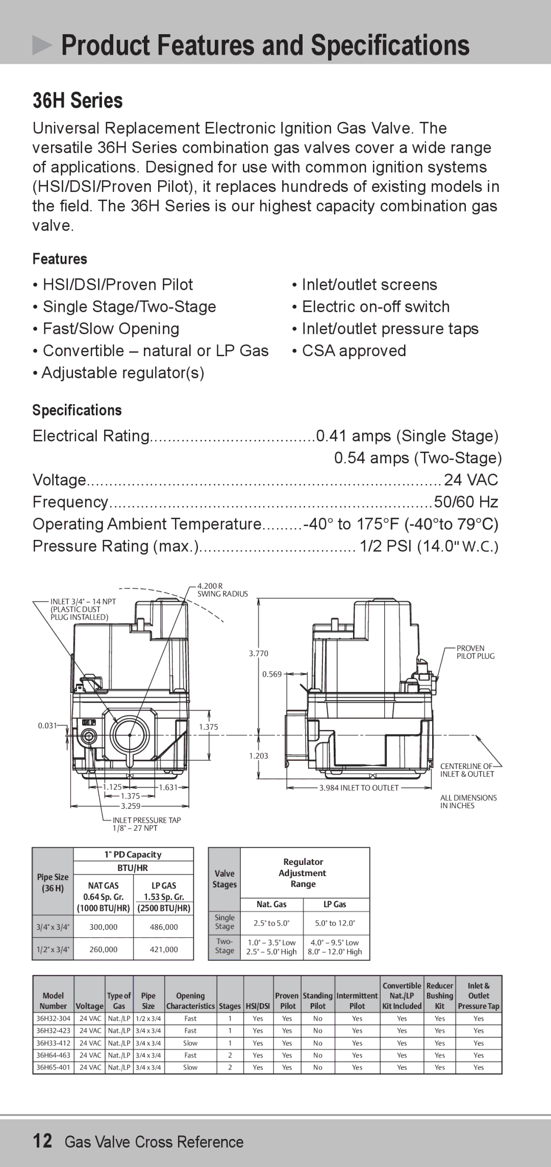 Emerson 36J manual 36H Series, Nat Gas Lp Gas 