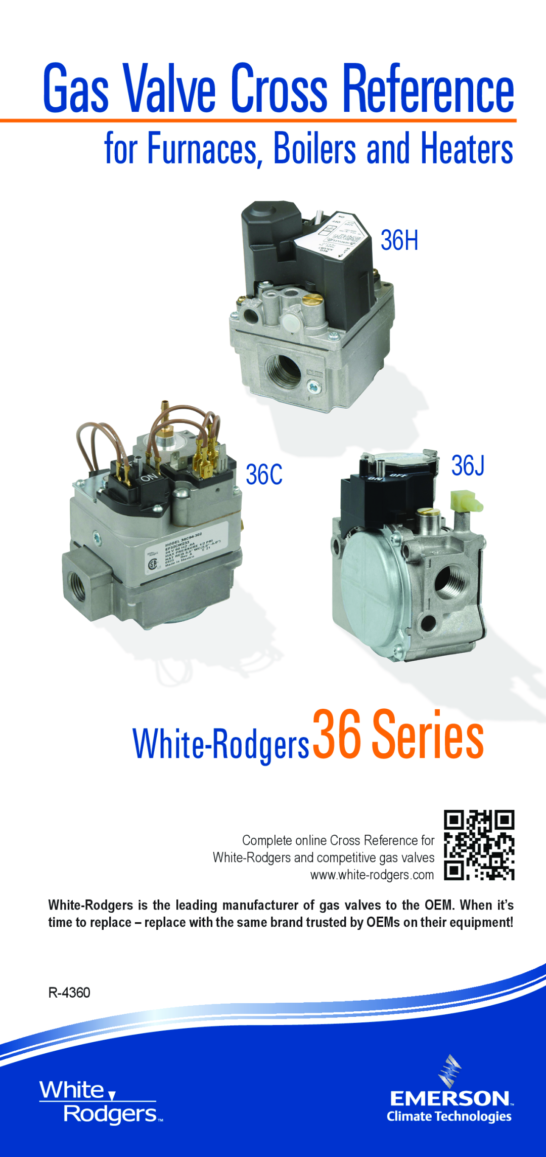 Emerson manual Gas Valve Cross Reference, 36H 36C 36J, for Furnaces, Boilers and Heaters, White-Rodgers36Series 