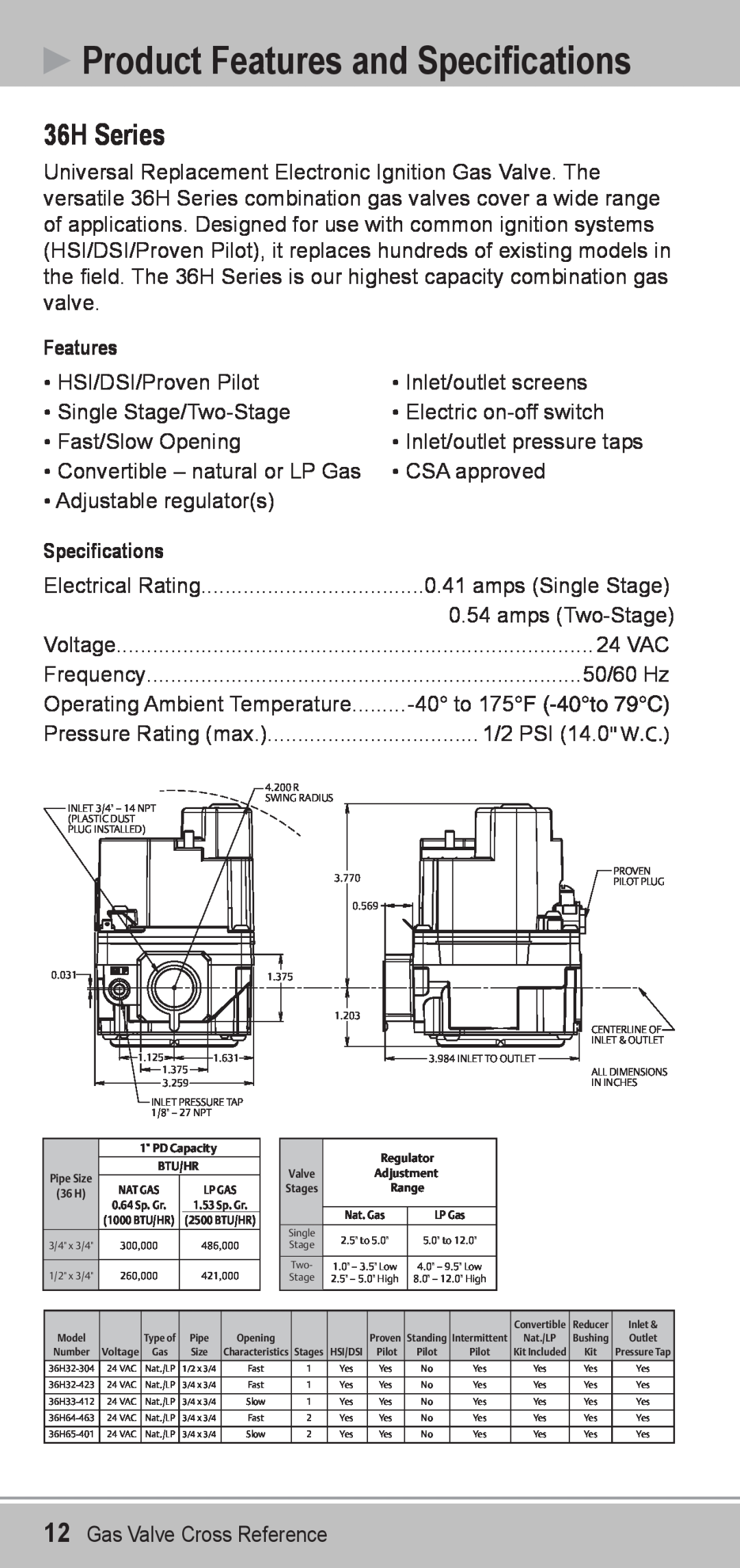 Emerson 36J manual 36H Series, Product Features and Specifications 